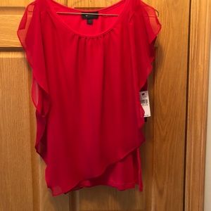 A B STUDIO WOMENS TOP WITH ASYMETRIVSL SHEER OVERLAY - SIZE MEDIUM